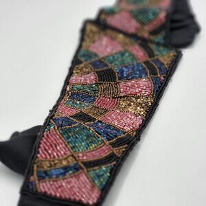 Vtg 80s 90s Multicolor Beaded Mosaic Bling Stretchy Shiny Sparkly Fancy  Belt